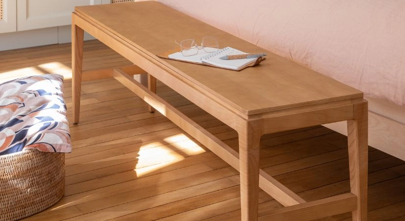Banc design bois teinte naturelle assise bois L160 cm
