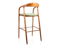 Tabouret de bar h80 cm teinte merisier assise tissu vert bois teinte merisier et tissu vert