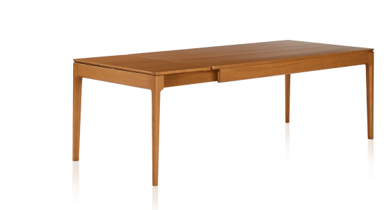 Table extensible 8 à 12 personnes en chêne avec plateau et allonges bois teinte merisier 210x100 cm