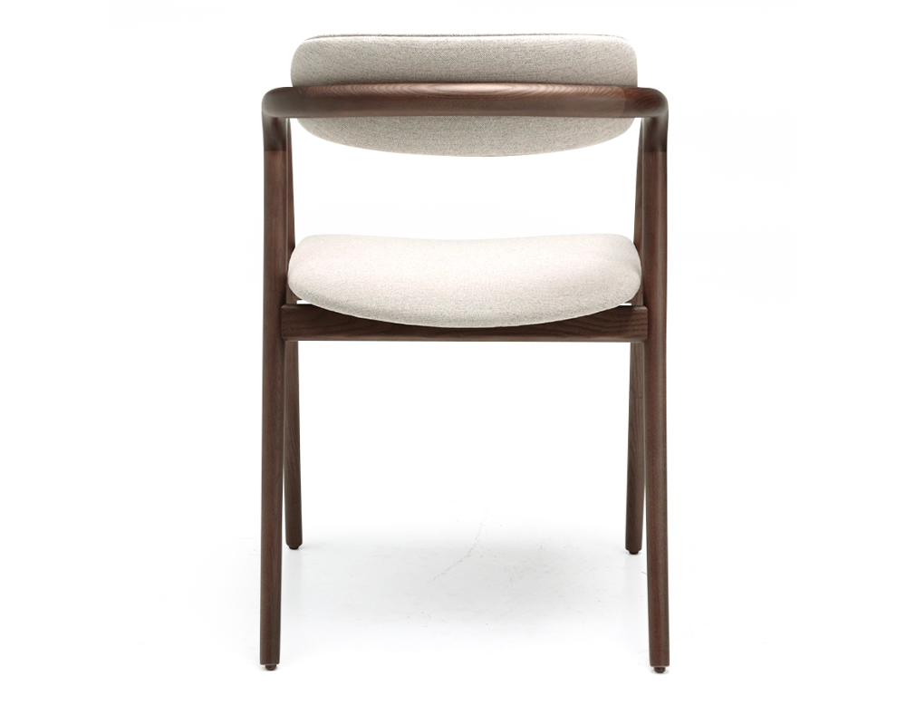 Chaise scandinave bois teinte marron foncé assise tissu beige naturel