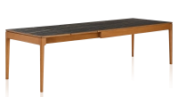 Table extensible 8 à 12 personnes en chêne et céramique allonges céramique avec bois teinte merisier et plateau et allonges céramique effet marbre noir 180x100 cm