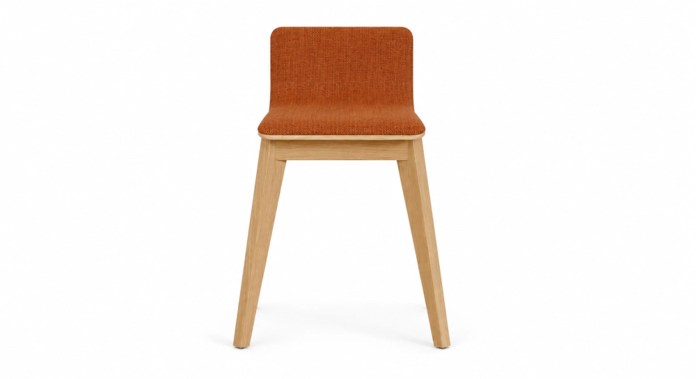 Tabouret design chêne teinte naturelle assise tissu corail
