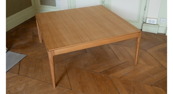 Table basse carré en chêne teinte merisier 100x100 cm