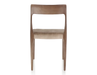 Scandinavian chair dark brown stained wood, light taupe velvet seat