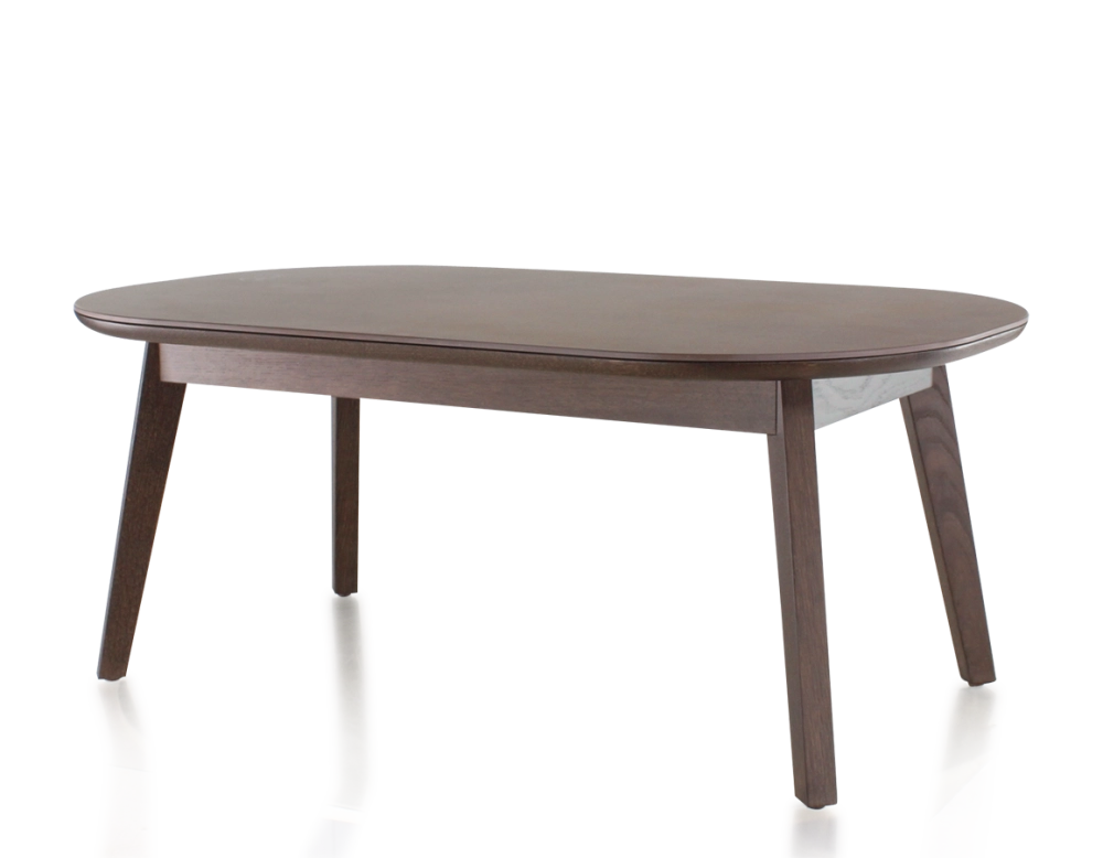 Table basse ovale en chêne et céramique avec bois teinte marron foncé plateau céramique brun oxydé 100x60 cm
