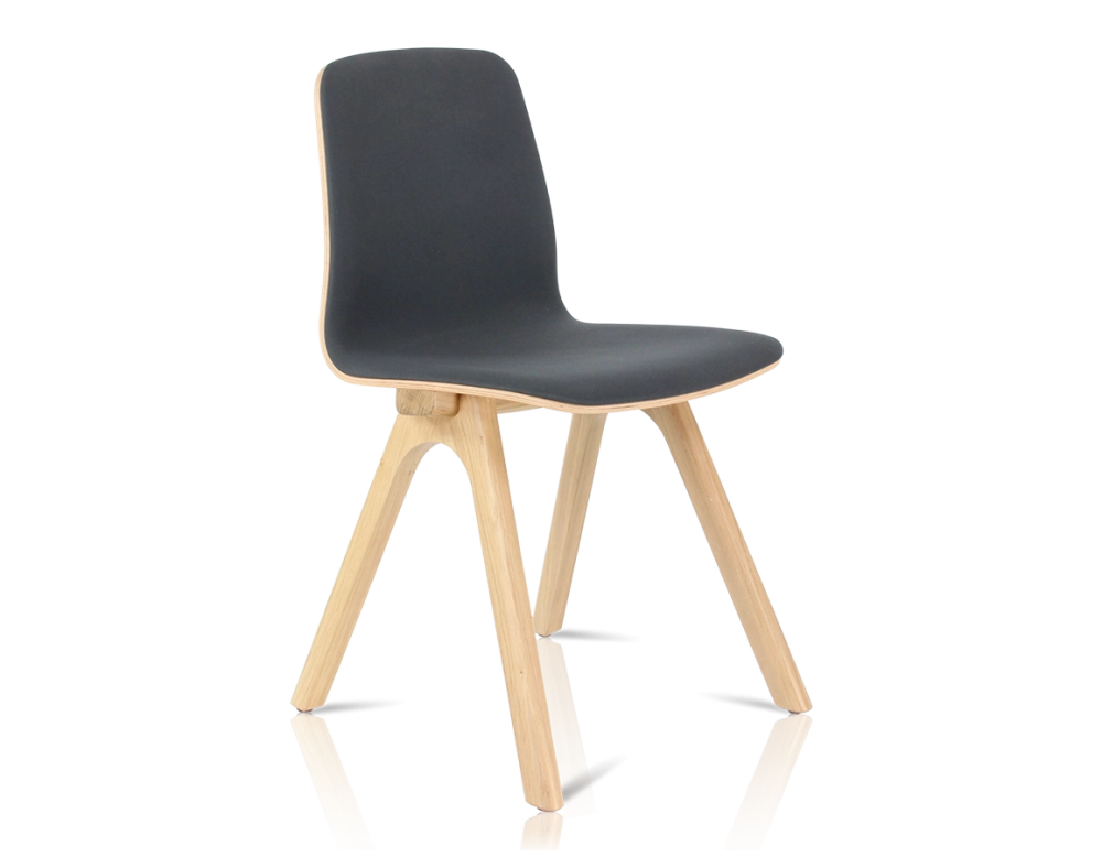 Chaise design en chêne tapissé bois teinte naturelle assise tissu gris anthracite