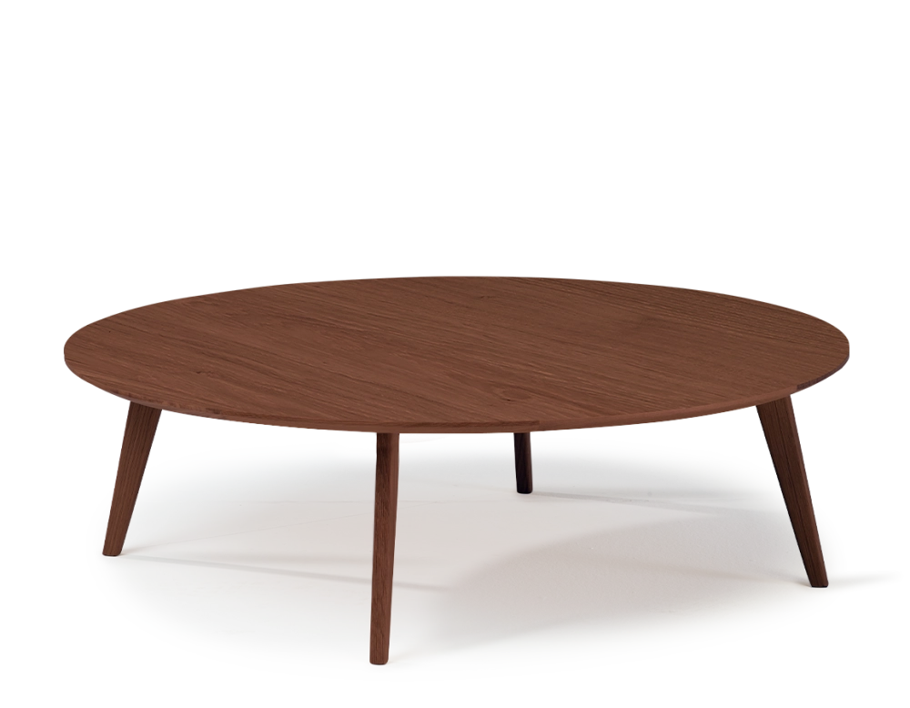 Table basse ronde en chêne plateau bois F1 teinte marron foncé 90x90x30 cm