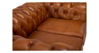 Canapé Chesterfield cuir 2 places marron clair accoudoirs cloutés