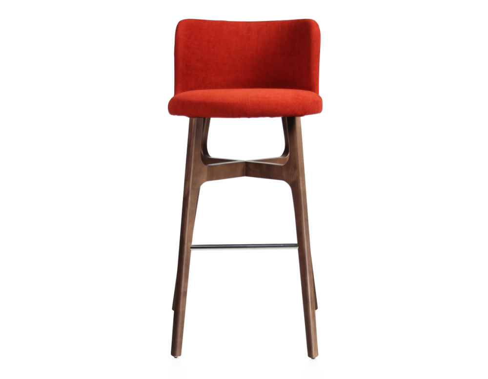 Taburete de bar h80 cm madera tintada marrón oscuro asiento tejido naranja quemado