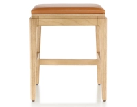 Tabouret design H45 cm bois teinte naturelle assise cuir caramel