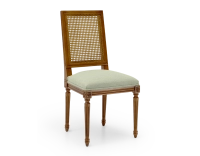 Louis XVI style antique chair cane back chair with sage green fabric seat