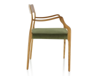 Chaise scandinave avec accoudoirs bois teinte merisier assise tissu vert olive