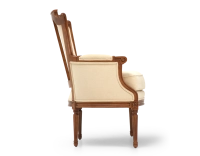 Sillón bergère estilo Luis XVI madera con tinte envejecido y tejido crema