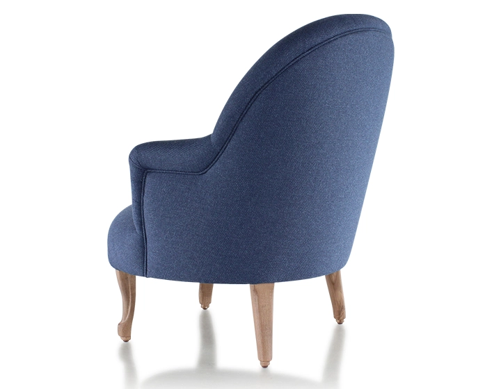 Toad armchair with armrests walnut-stained wooden legs and navy blue fabric