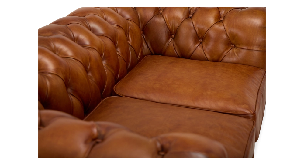 Canapé Chesterfield cuir 2 places marron clair accoudoirs cloutés