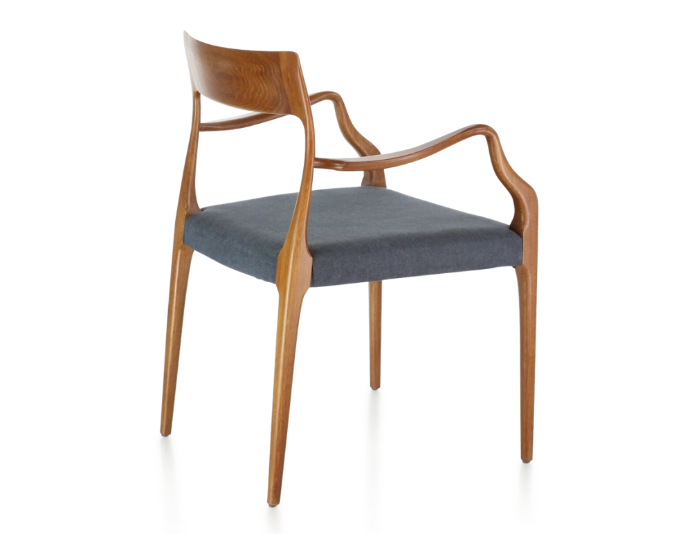 Scandinavian armchair with armrests cherry-stained wood, grey fabric seat