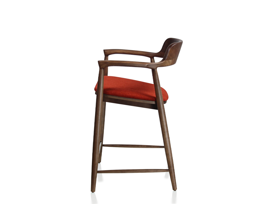 Bar stool h60 cm natural tint wood burnt orange fabric seat