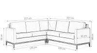 Canapé d'angle 5 places tissu crème (2G - A - 2D)