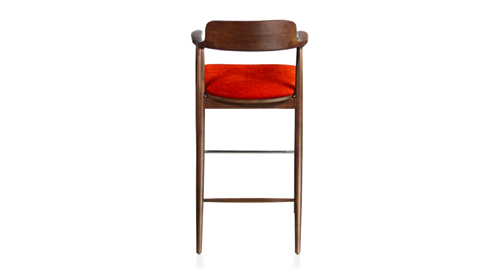 Tabouret de bar h80 cm bois teinte marron foncé assise tissu orange brulé