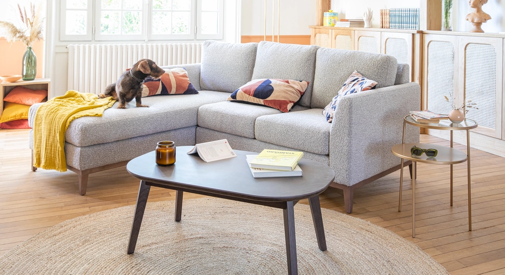 Chaise longue izquierda tejido rizado taupe claro