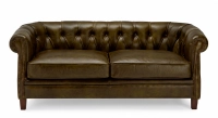 Canapé Chesterfield cuir 2 places vert olive accoudoirs cloutés