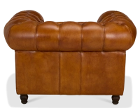Fauteuil chesterfield cuir marron clair accoudoirs cloutés