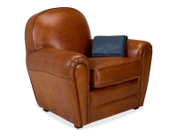 Fauteuil club cuir marron clair accoudoirs passepoil