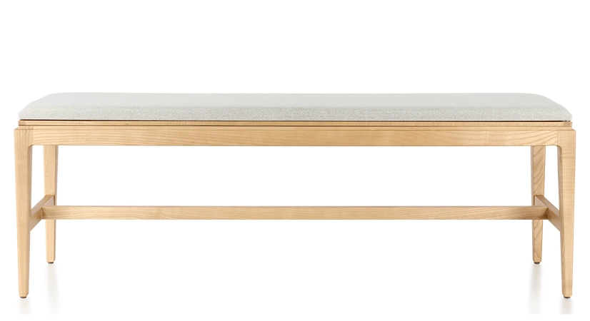 Banc design bois teinte naturelle assise tissu beige naturel L140 cm