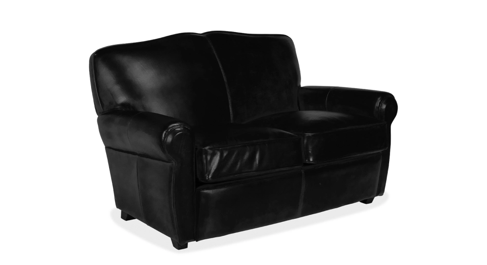 2 seater leather club sofa black