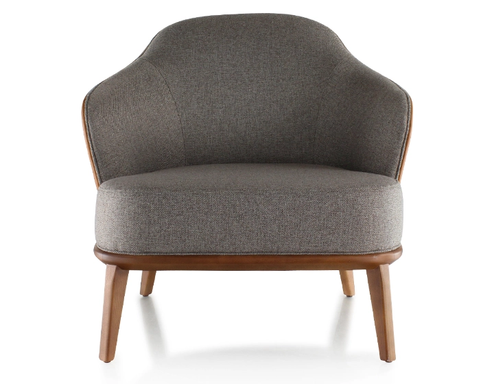 Fauteuil design cuir caramel et tissu brun