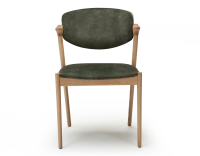 Scandinavian chair wood with a natural finish, velvet fabric seat in forest green.