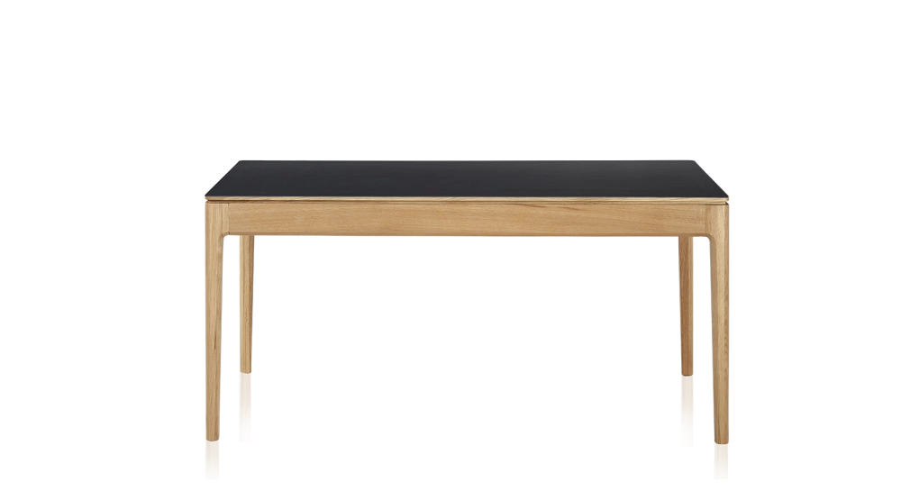 Table salle à manger en chêne et céramique 8 personnes avec bois teinte naturelle et plateau céramique noir unie 180x100 cm