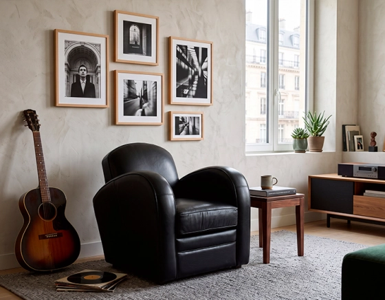 Fauteuil club cuir noir