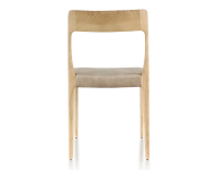 Chaise scandinave bois teinte naturelle assise tissu velours taupe clair