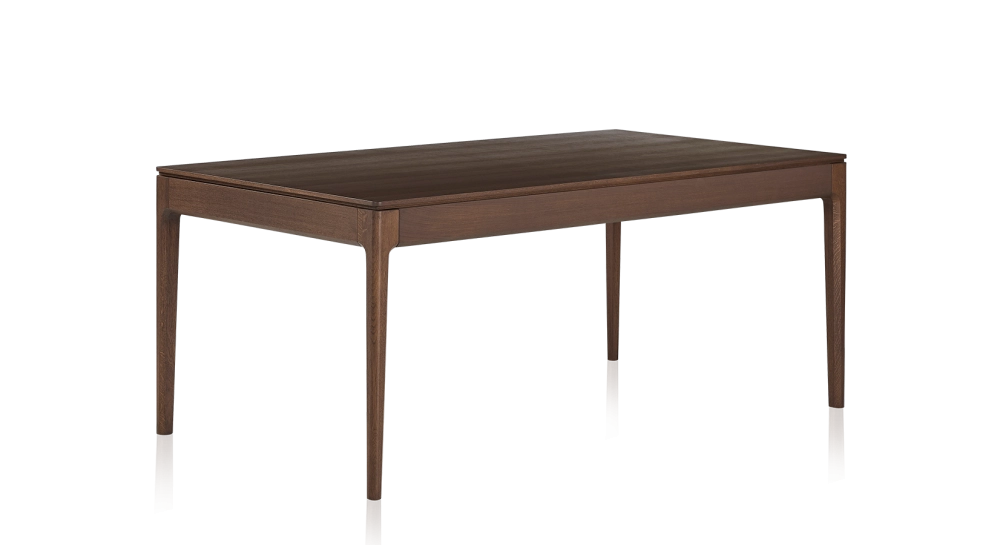 Table salle à manger 8 personnes en chêne teinte marron foncé plateau bois 210x100 cm