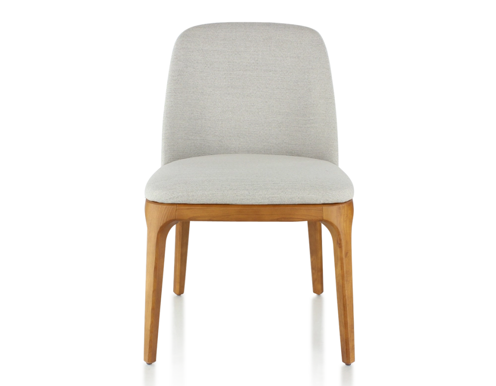 Chaise design bois teinte merisier et tissu beige naturel