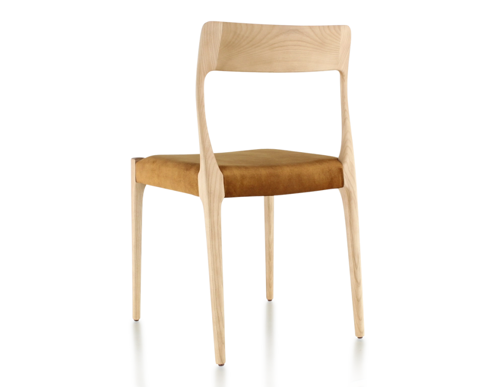 Chaise scandinave bois teinte naturelle assise tissu velours bronze