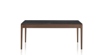 Table extensible en chêne et céramique 6 à 10 personnes allonges céramique avec bois teinte marron foncé et plateau et allonges céramique effet ardoise 140x90 cm