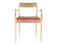 Chaise scandinave avec accoudoirs bois teinte naturelle assise tissu velours rose pâle