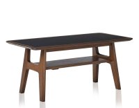Table basse rectangulaire en chêne et céramique avec bois teinte marron foncé plateau céramique noir unie 100x50 cm
