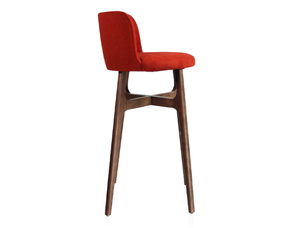Taburete de bar h80 cm madera tintada marrón oscuro asiento tejido naranja quemado