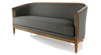 Canapé ancien 3 places bois teinte merisier et tissu gris clair