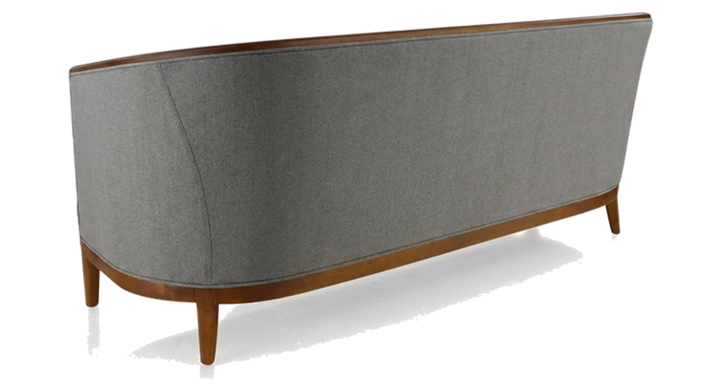 Canapé ancien 3 places bois teinte merisier et tissu gris clair