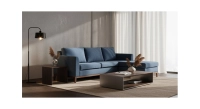 Canapé d'angle méridienne gauche 5 places tissu bleu jean (MG - 3D)