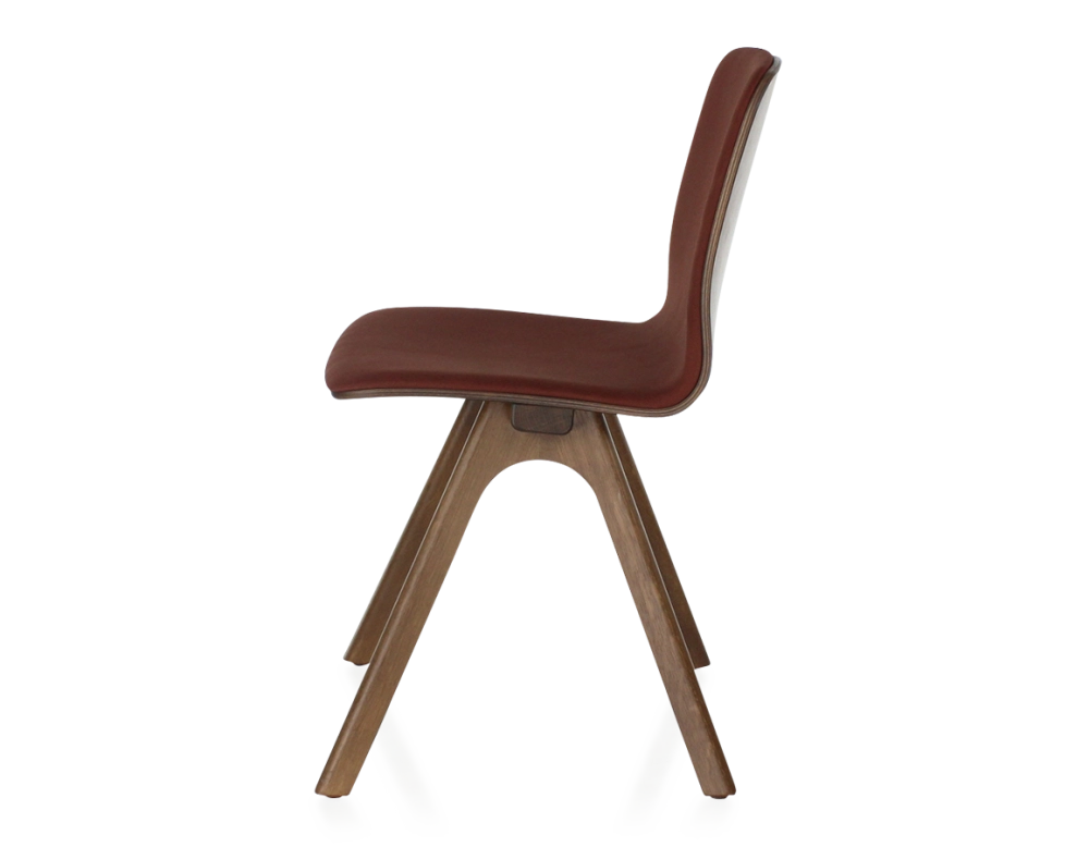 Silla de diseño de roble tapizada madera tinte marrón oscuro asiento tejido burdeos
