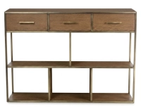 Console design en frêne frêne teinte noyer et métal patine laiton