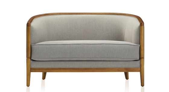 Antique 2 seater sofa cherry-stained wood and light grey fabric