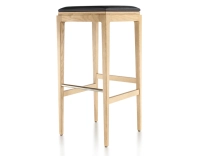Tabouret de bar design H80 cm bois teinte naturelle assise cuir ébène