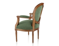 Sillón antiguo estilo Luis XVI madera con tinte envejecido y tejido verde oscuro