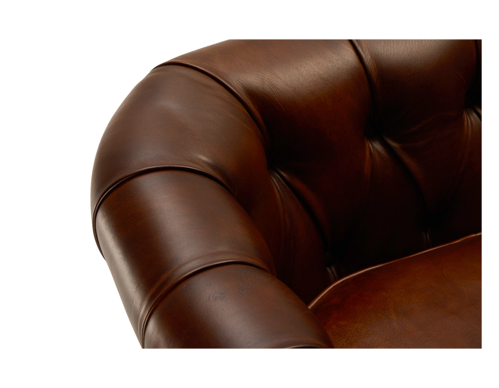 Canapé Chesterfield cuir 2 places marron vintage accoudoirs cloutés